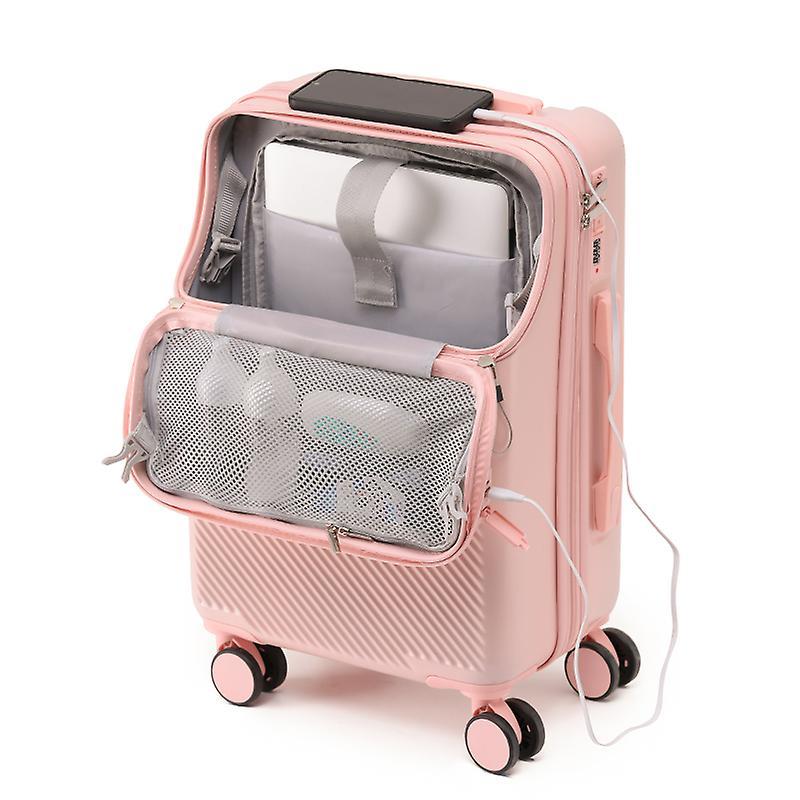 Bicaco New 20 Inch Suitcase Travel Luggage Front Open Box With Usb Charging Port Suitcase Small Boarding Box Carry On Trolley Luggage pink 28inch