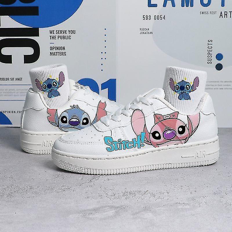 Sunrise Disney Lilo Stitch Print Sport Shoes New Tennis Shoes Couple White Shoes Cartoon Mickey Sneakers Children Casual Shoes A free sock 38