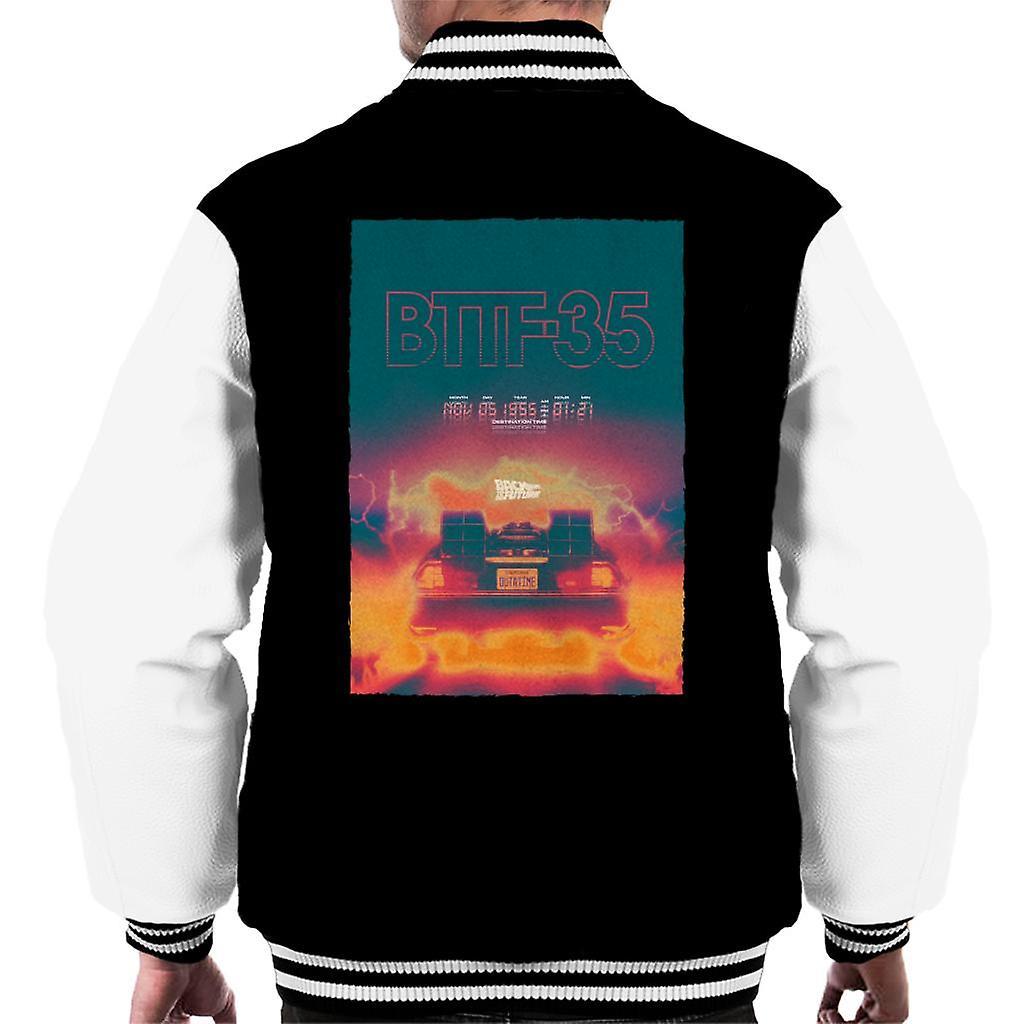 Back to the Future Delorean 35 Electric Flames Men's Varsity Jacket Black/White Large