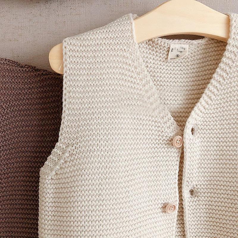 Slowmoose Autumn Vest Single Breast Knitwear V Neck - Baby Sleeveless Sweater beige 12M