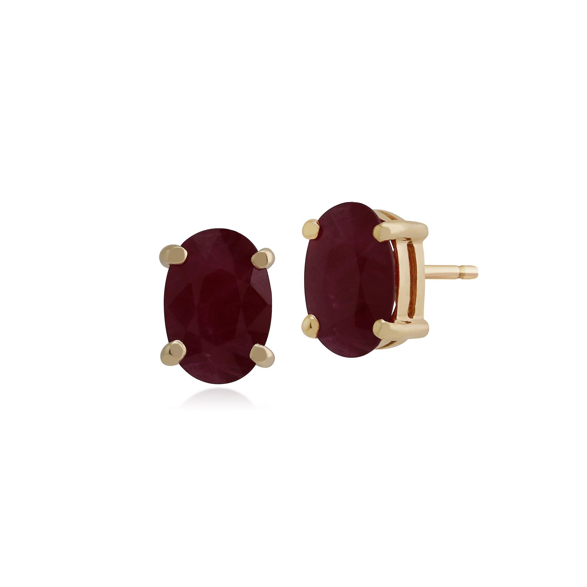 Gemondo Classic Oval Ruby Claw Set Stud Earrings in 9ct Yellow Gold 181E0729199 Red One Size