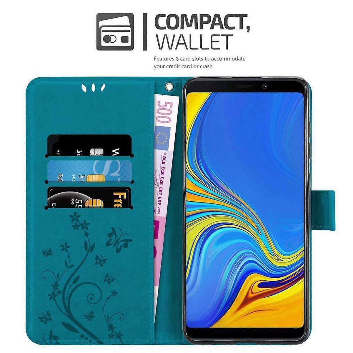 Samsung Galaxy A9 2018 Protective Case - with Floral Pattern and Card Slot FLORAL BLUE