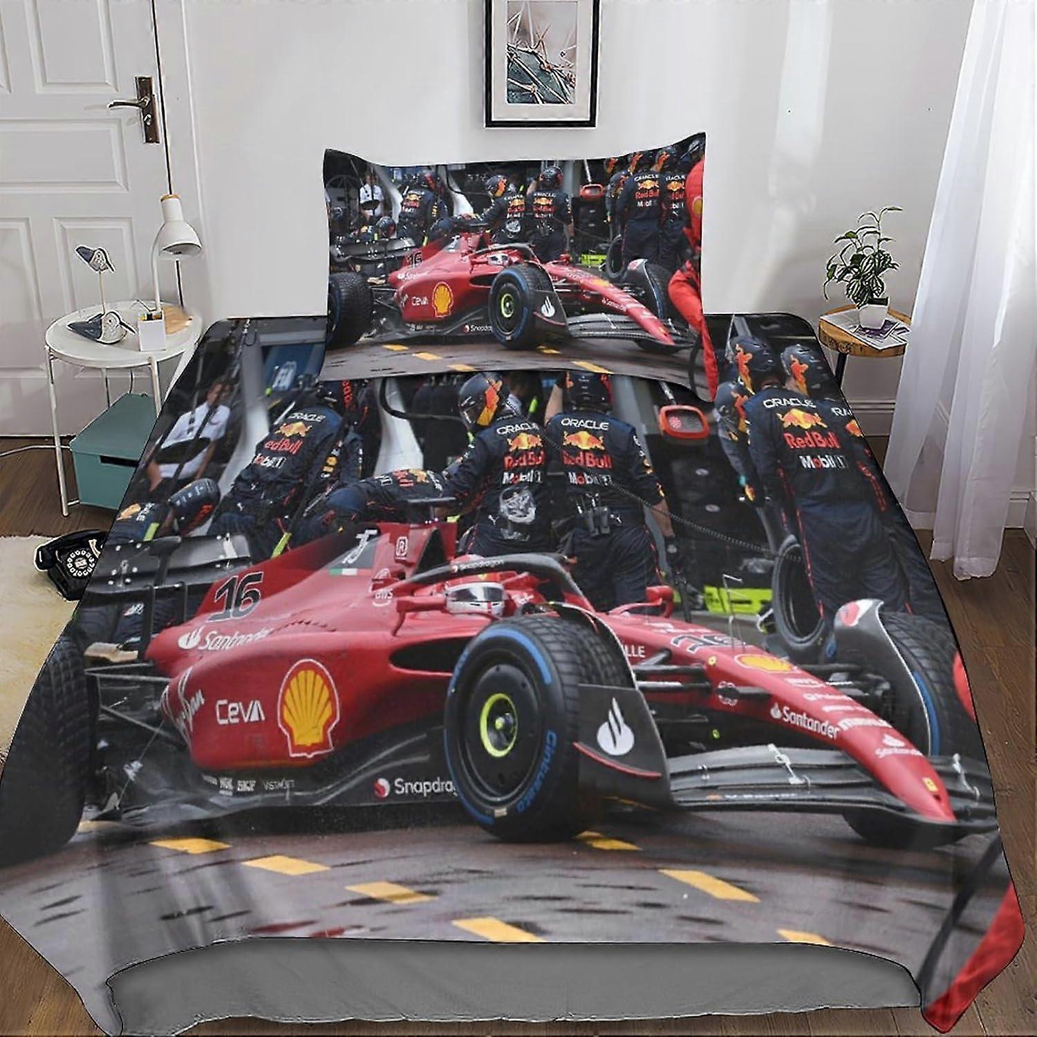 Kerota 3D Formula 1 Duvet Cover, 2 Pieces with Pillowcases, Microfiber Set, Zipper Closure, F1 Bedding Set for Adults and Children Single Single135...