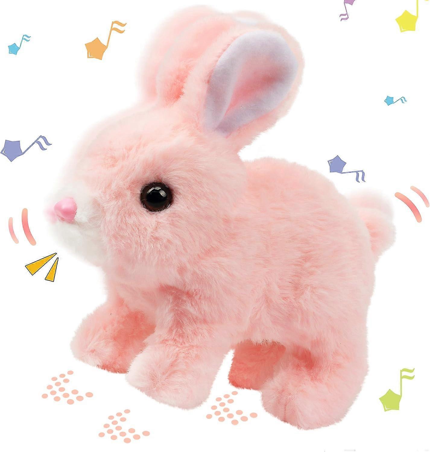 Heyone Hopping Rabbit Interactive Electronic Pet Plush Bunny Toy with Sounds and Movements Animated Walking Wiggle Ears Twitch Nose Gift , Pink, 7''