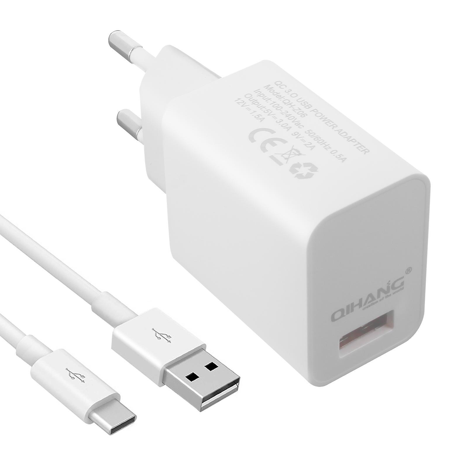 Avizar 3A Wall Charger Qualcomm Quick Charge 3.0 USB Type C Cable (1m)- White