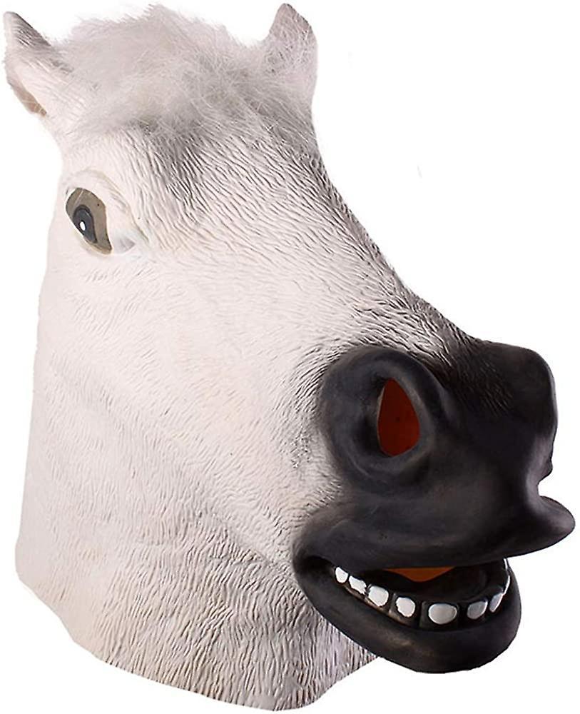 Baicccf Horse Head Mask Cosplay Costume Party Funny And Funny Halloween Horse Head Mask Headgear Lnu Ma Jun White -