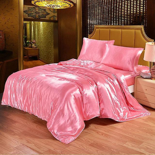 Slowmoose 4pcs Luxury Silk Bedding Set Satin Queen King Size Bed Set Comforter Quilt Pink 1.8m bed 4pcs / Flat Bed Sheet