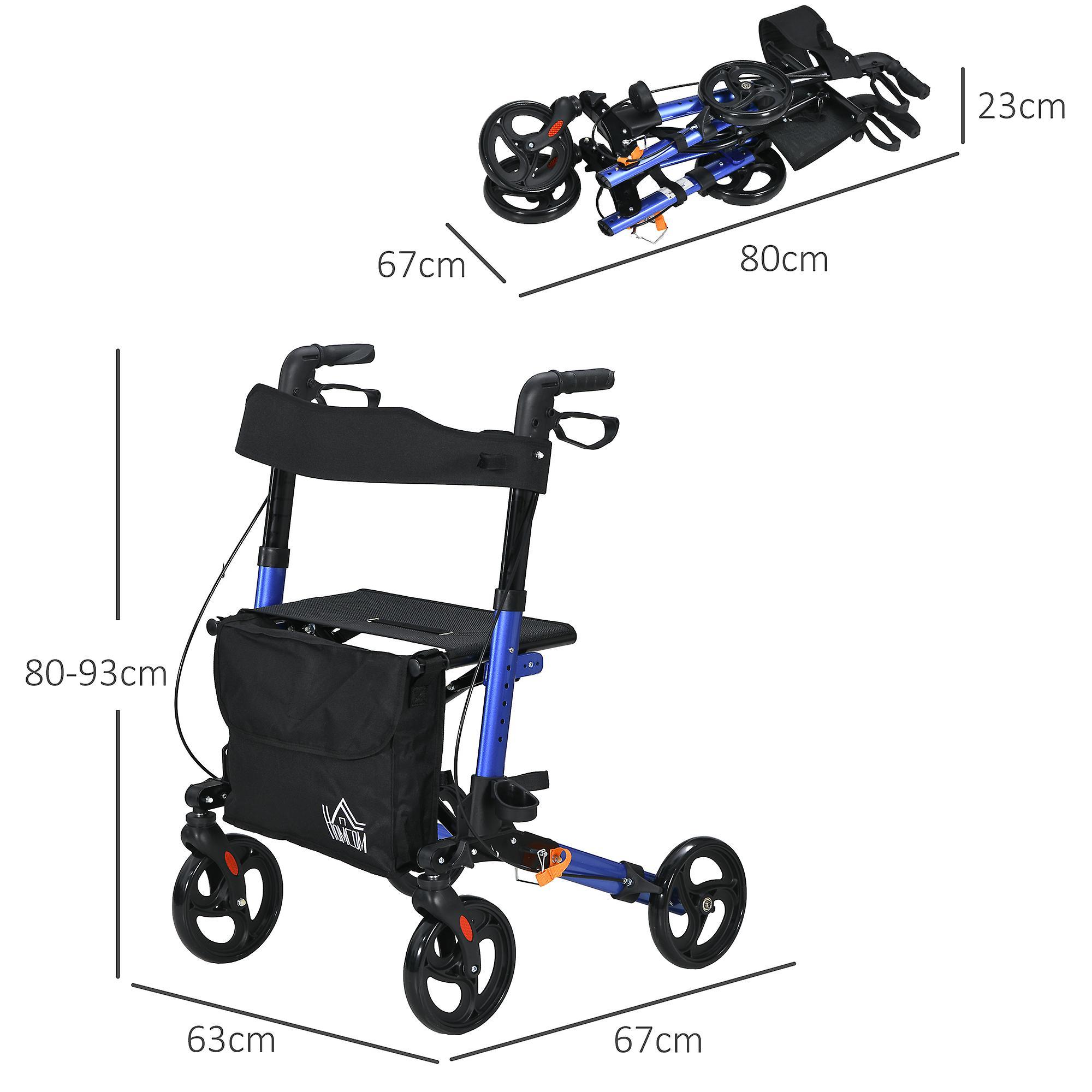 HOMCOM Adjustable 4 Wheel Rollator with Seat Bag Folding Mobility