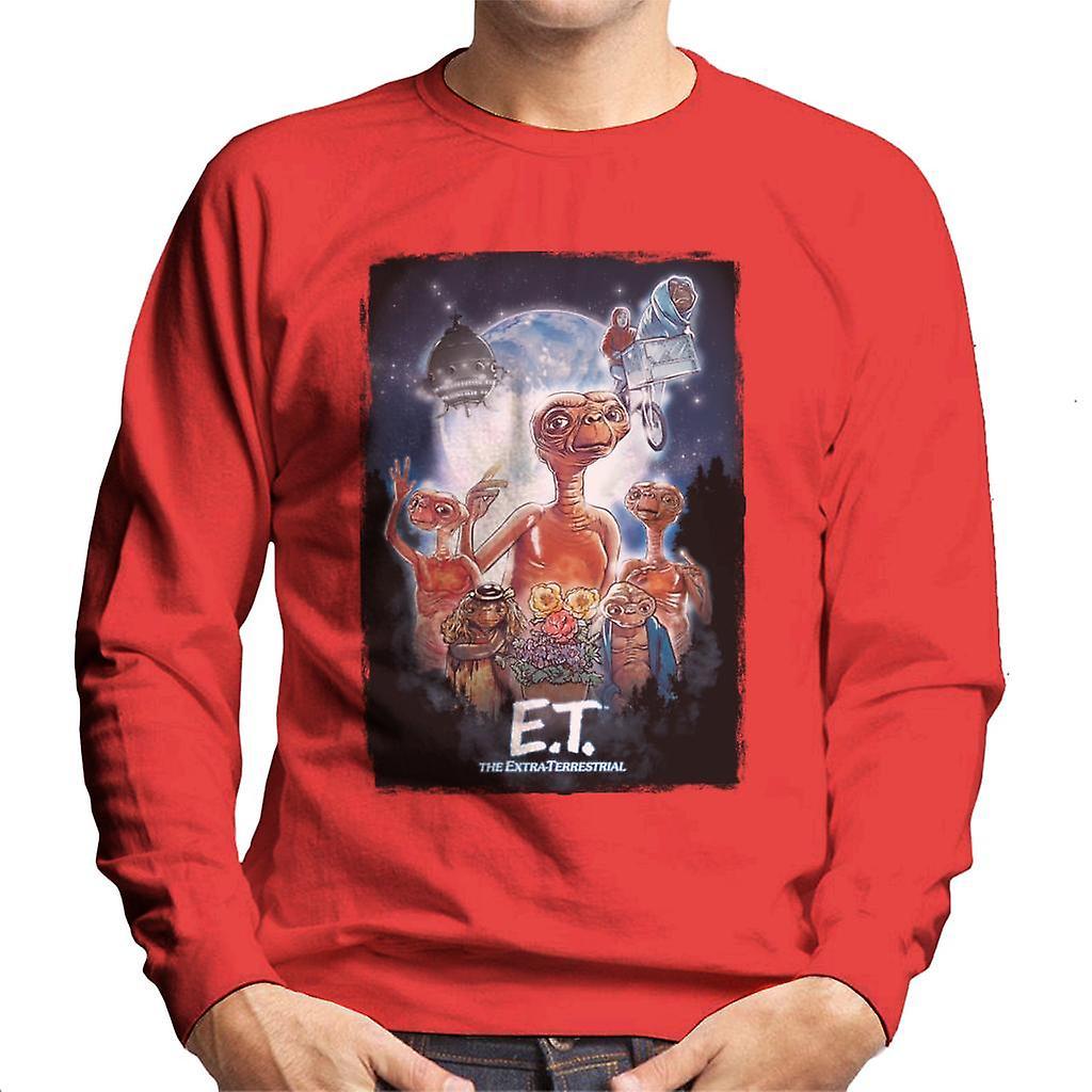 E.T. E.T. The Extra Terrestrial Cinematic Poster Montage Men's Sweatshirt Red XX-Large