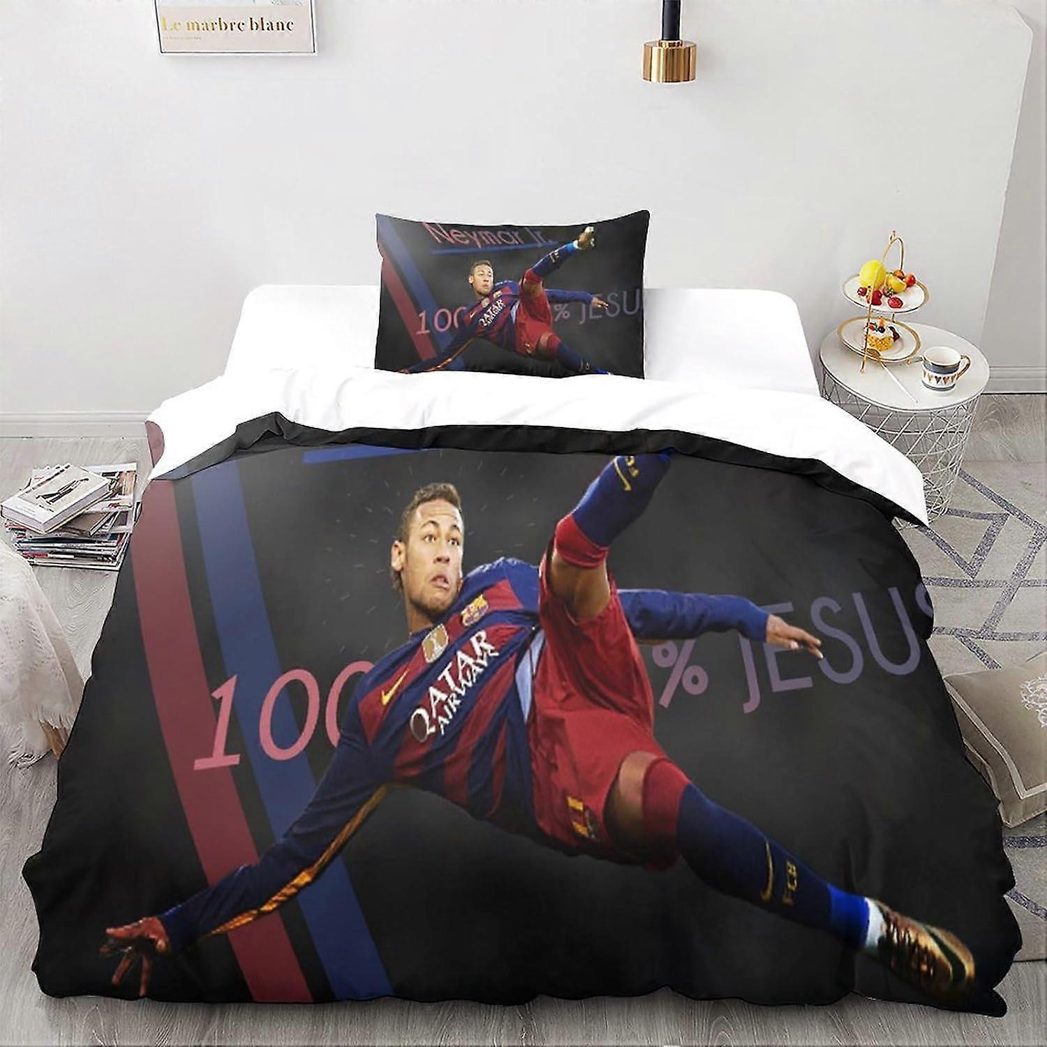 Kerota Neymar Jr Bedding Set with 3D Printed Duvet Cover, Microfiber Zipper Closure with Pillowcases, for Boys, Girls and Adults Single Double200x2...