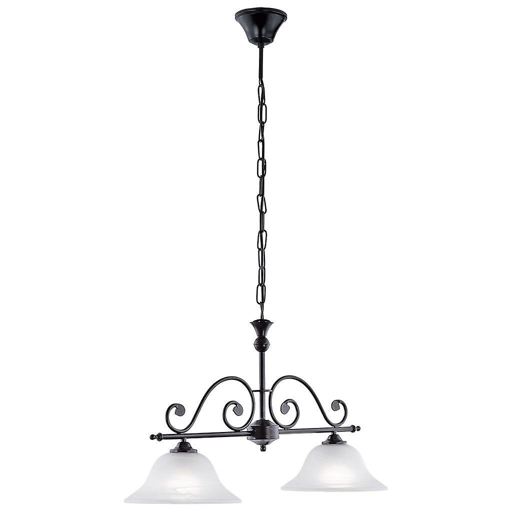 Eglo Lighting Murcia 2 Light Ceiling Pendant Bar Black, Alabaster Glass, E27