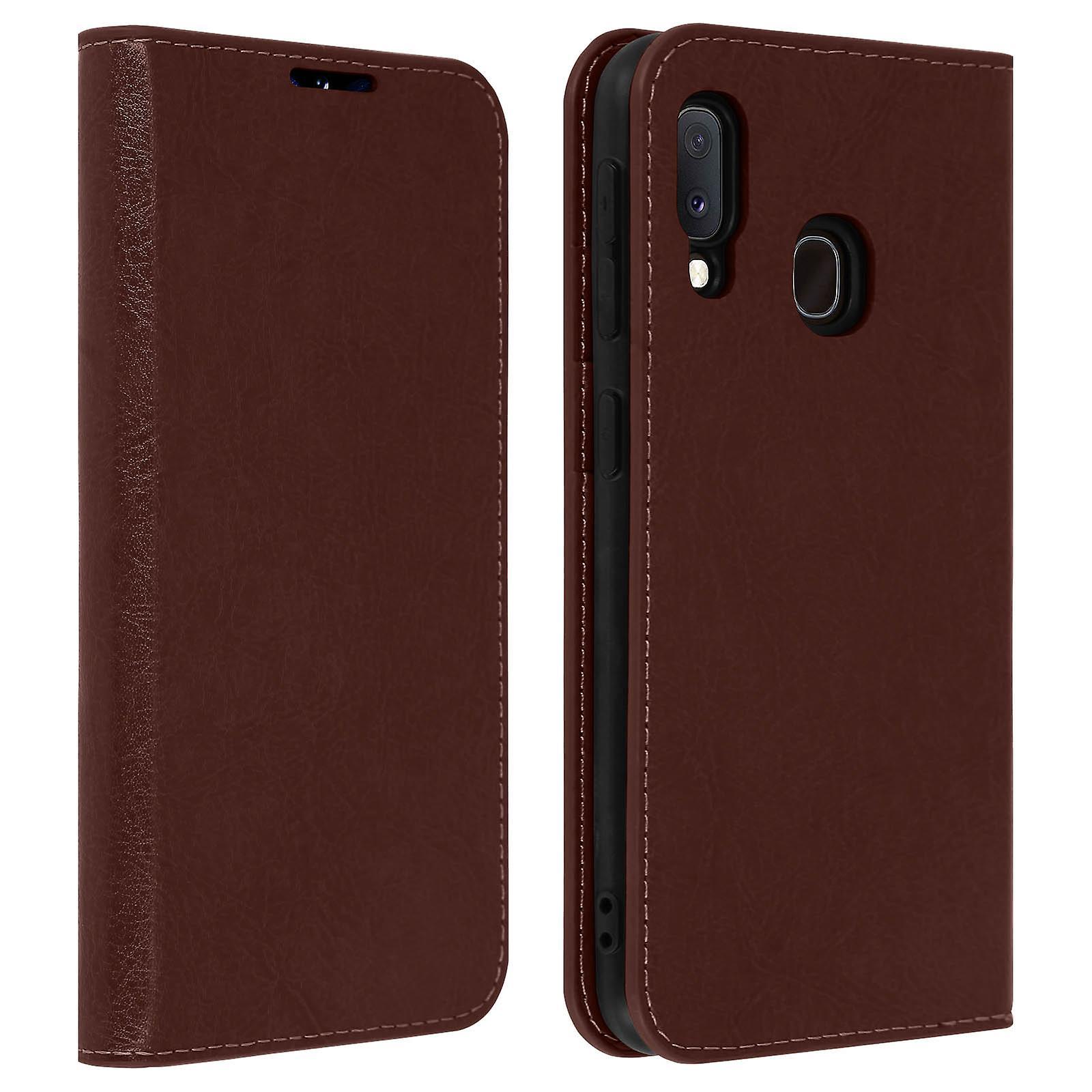 Avizar Folio Real Leather Galaxy A20e Case Card-holder Video Stand Brown