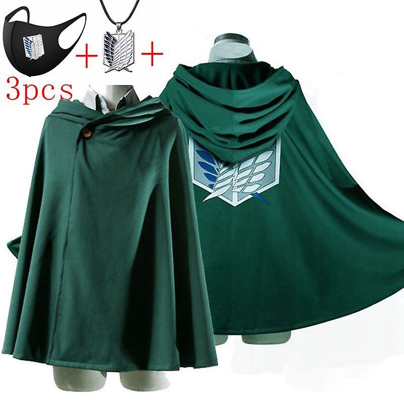 DUqi Anime Attack on Titan Levi Ackerman The Scouting Legion Wings of Liberty Cosplay Green Black Cloak Necklace Props Hooded Cape Cloak only 1pc S