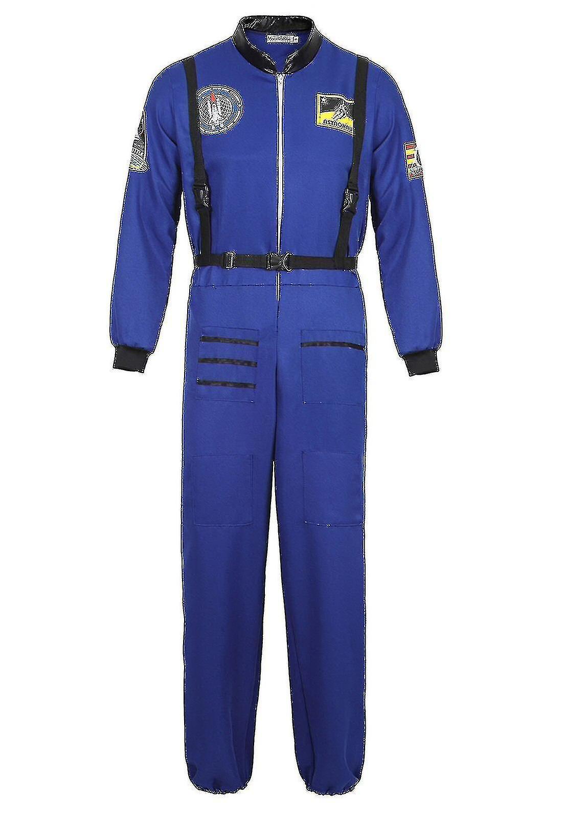 Astronaut Costume Space Suit For Adult Cosplay Costumes Zipper Halloween Costume Couple Flight Jumpsuit Plus Size Uniform Blue for Men XXL