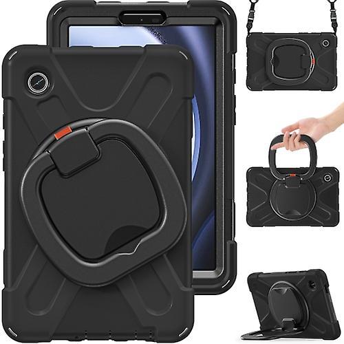 Mycase For Samsung Galaxy Tab A9 Silicone Hybrid Pc Tablet Case With Holder & Shoulder Strap Black