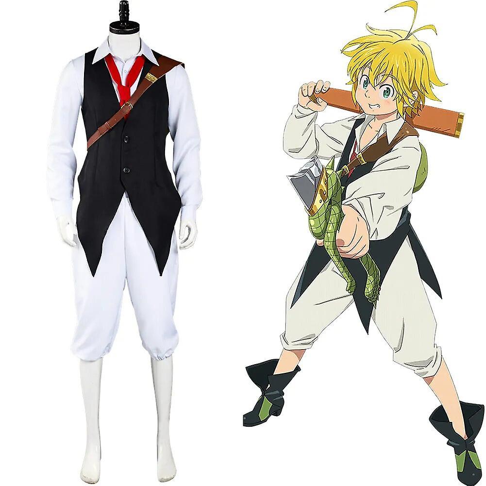 Duqi Anime Seven Deadly Sins Cosplay Meliodas Cosplay Costume Shirt Pants Outfits Full Suit Black S