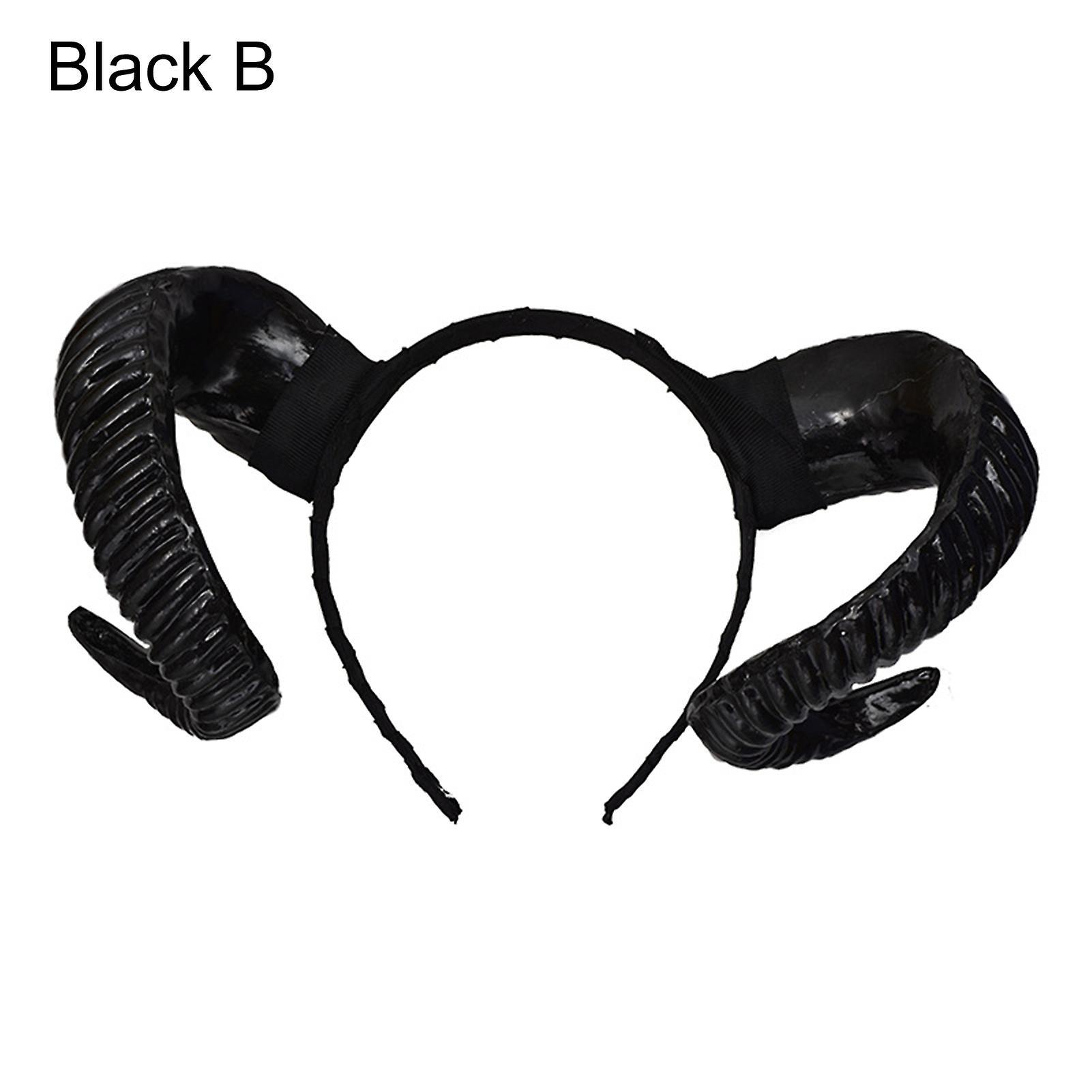 Flasidu Sheep Horn Headband Novelty Vivid Plastic Forest Animal Photography Aries Cosplay Photo Costume Horns for Party Black Style B