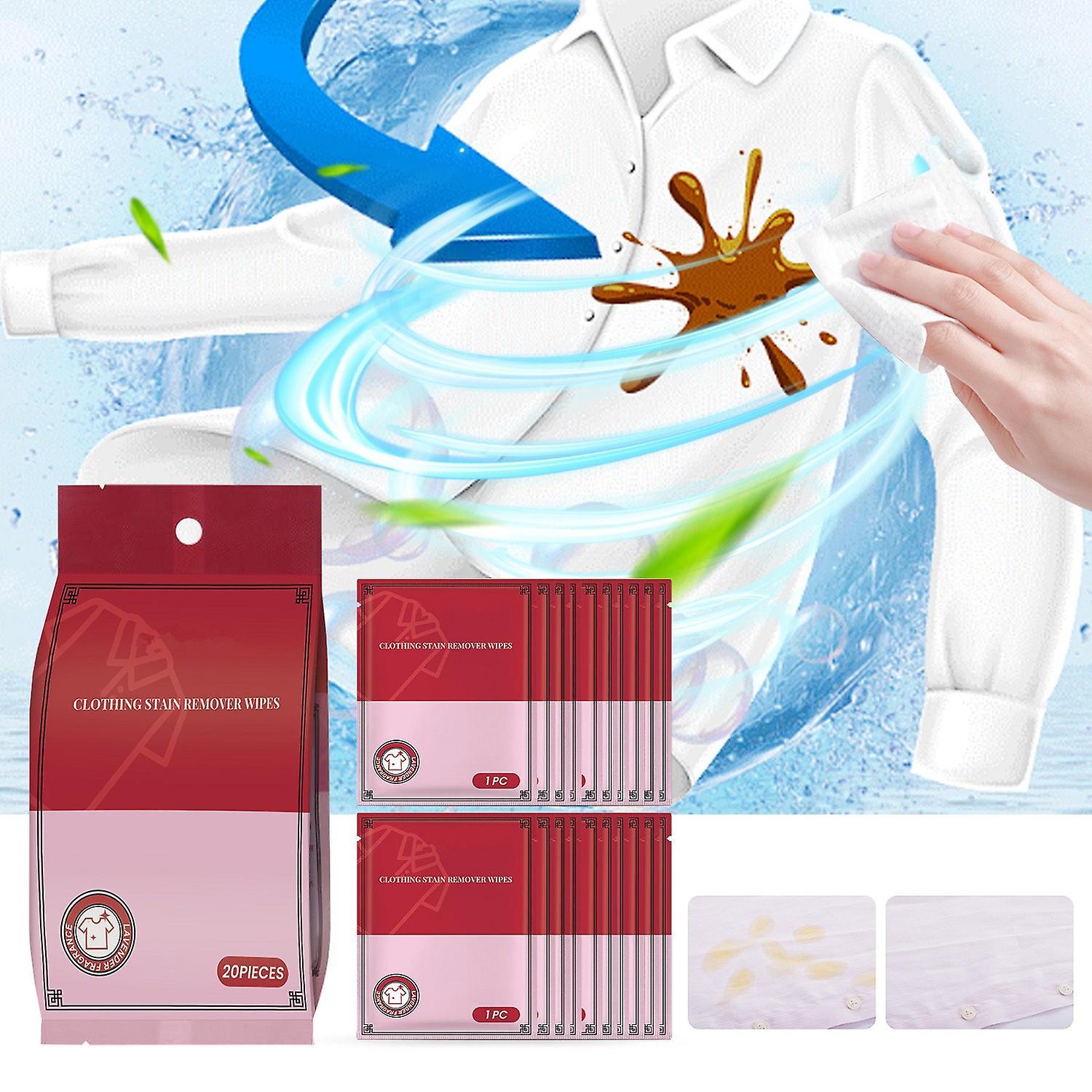 Frusde Clothing Stain Removal Wet Wipes, Portable Emergency Clothing Stain Remover Wipes For Clothes, Individual Wrapped Cleaning Wipes 2 Bag -40pcs