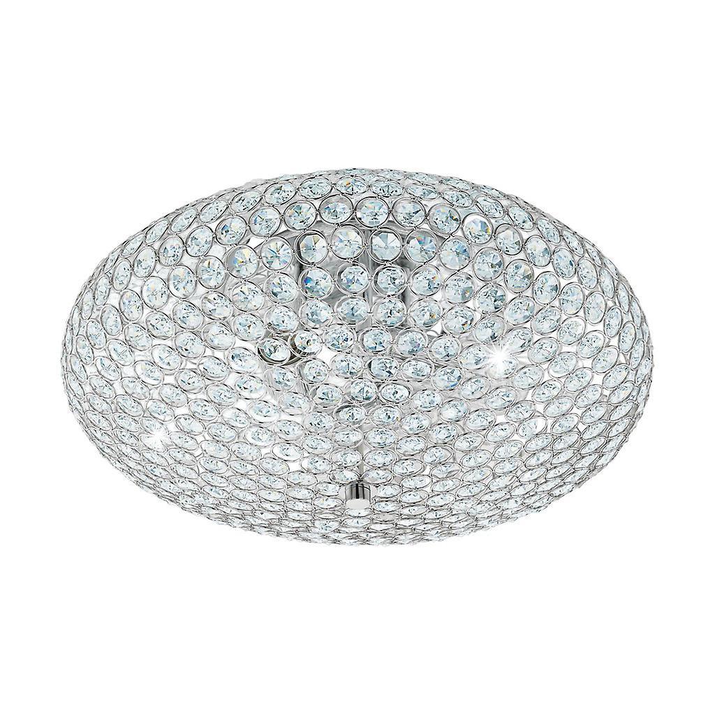 Eglo Lighting Clemente 3 Light Flush Ceiling Light Polished Chrome, Crystal Glass, E27