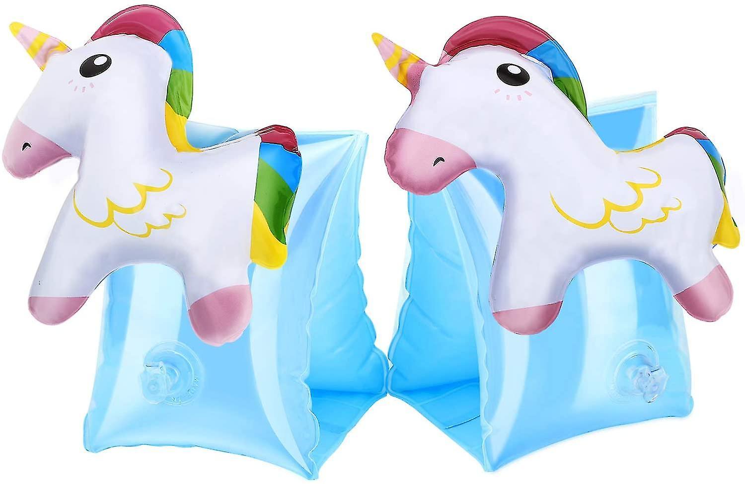 Tinor Inflatable Swim Floater Sleeves For Kids, Cartoon Swimiming Armbands Floaties Water Wings Floatation Sleevesblue & Unicorn