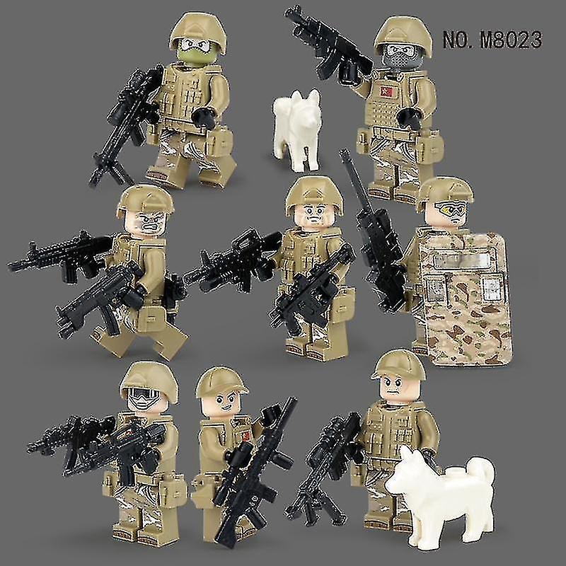 Camila 8PCS City Police SWAT Army Mini Figures Soldier Series with Accessories Building Blocks MiniFigures Kids Diy