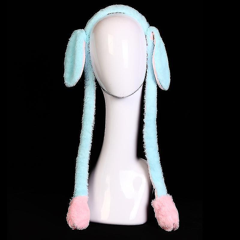 Manchalk Cute Rabbit Ear Hat Headband For Kids Adult Movable Bunny Ears Plush Toy Lugs Hair Hoop Party Photo Props Adult Gift Headwear Blue