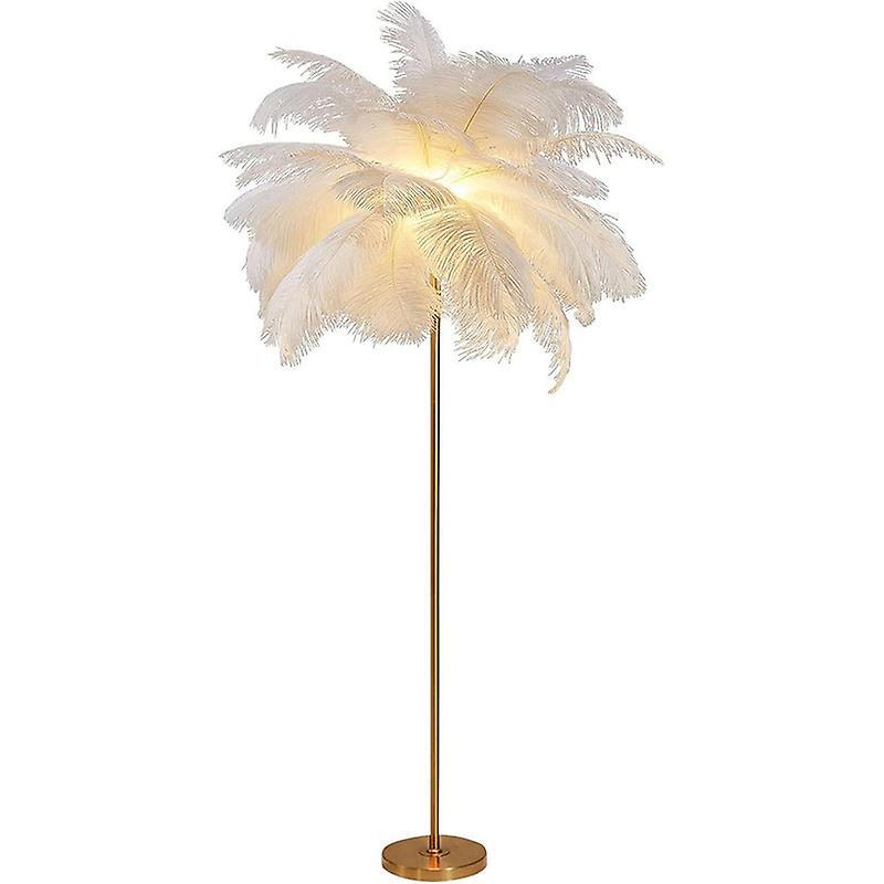 Jielin 63inch Modern Ostrich Feather Floor Lamp With White Shade Bedroom And Living Room Lighting