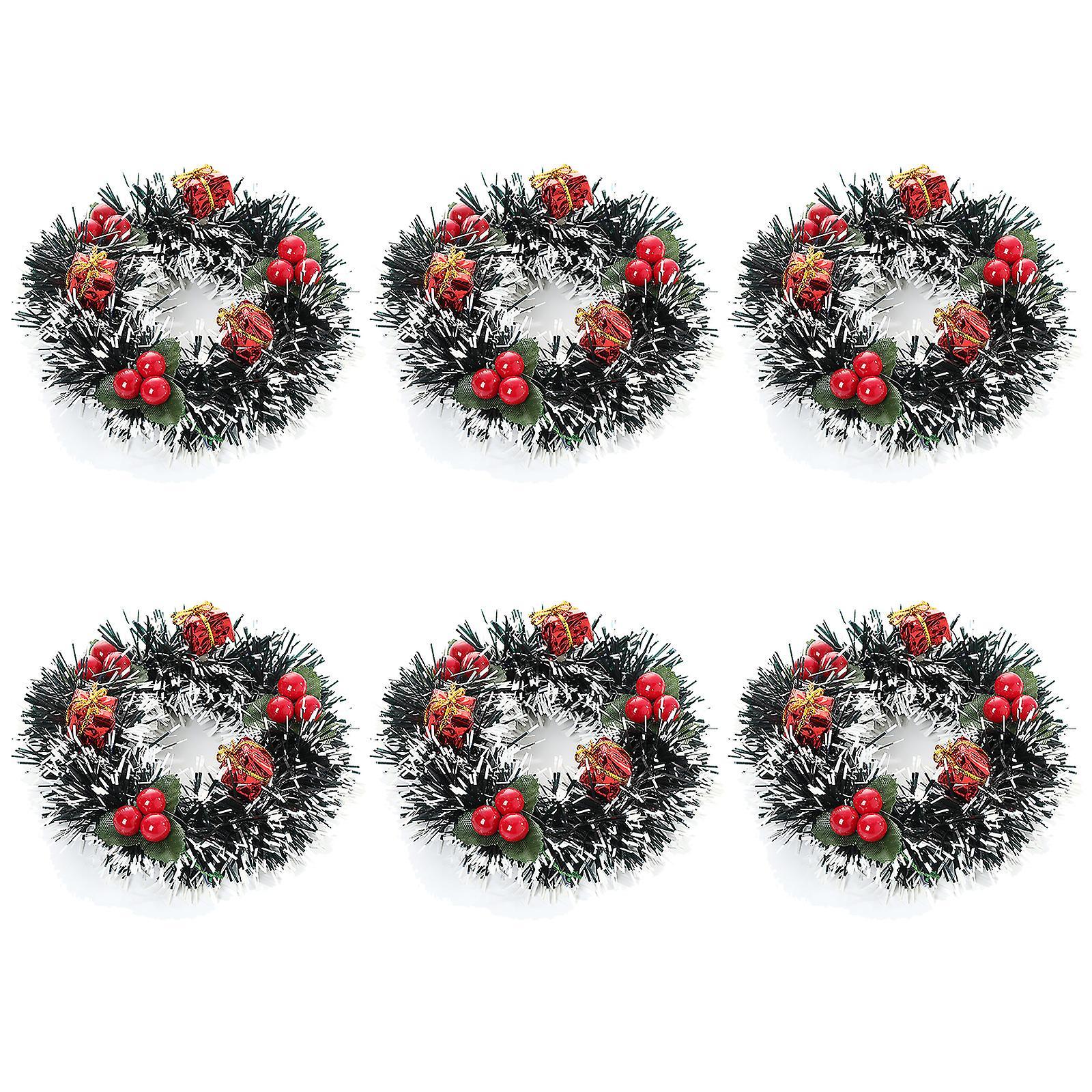 Unbrand 6pcs Christmas Candle Rings, Small Candle Wreaths Artificial Berries Snowy Pine Needles Candle Wreaths For Wedding Centerpiece Christmas Ho...