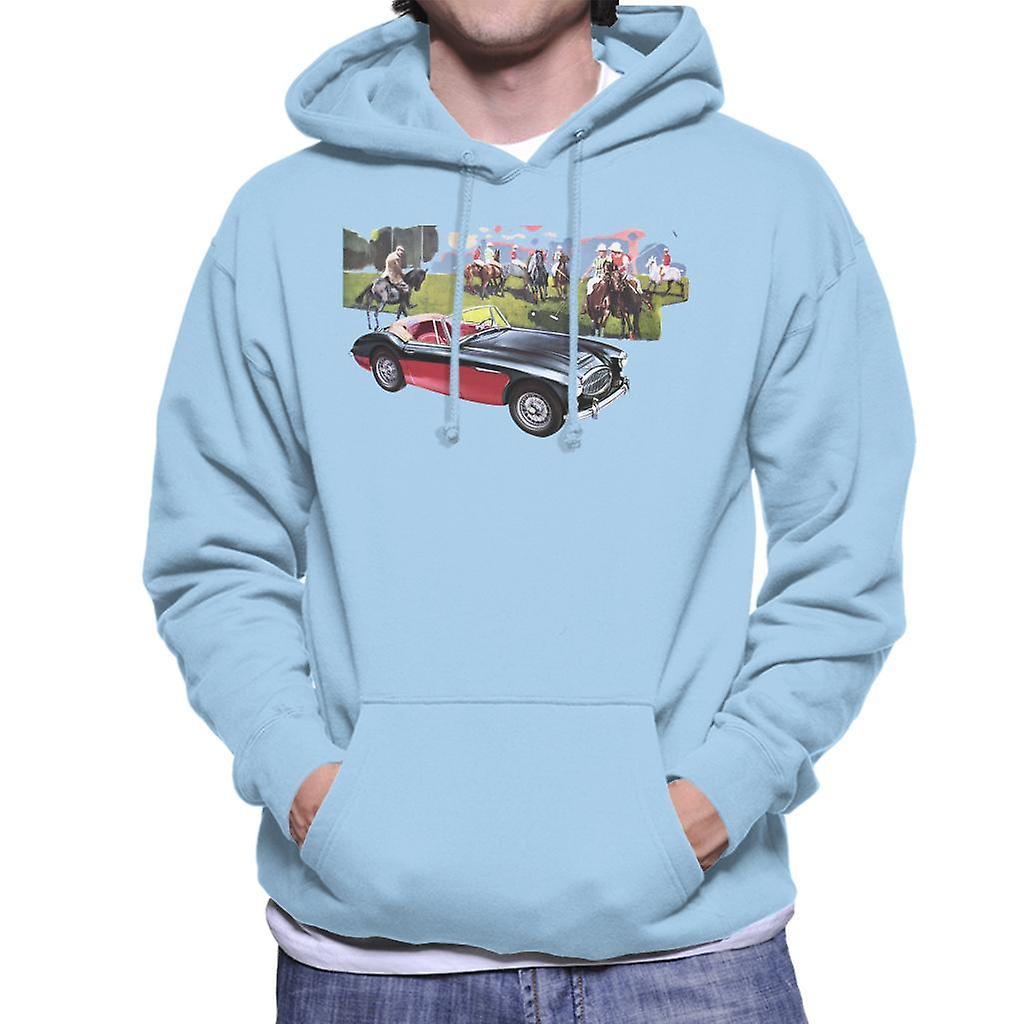 Austin Healey Background Of Sport Horses British Motor Heritage Men's Hooded Sweatshirt Sky Blue Medium