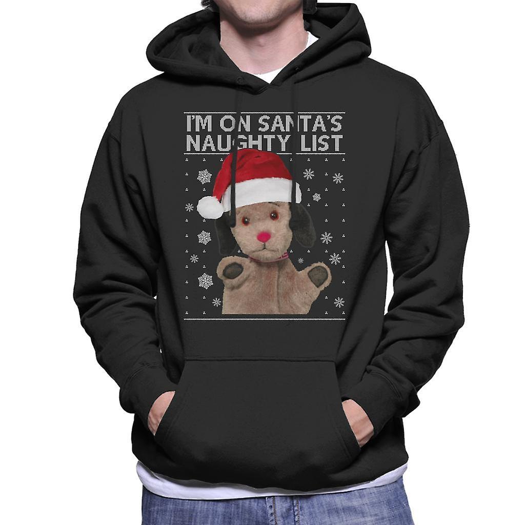 Sooty Christmas Sweep Im On Santas Naughty List Men's Hooded Sweatshirt Black Large