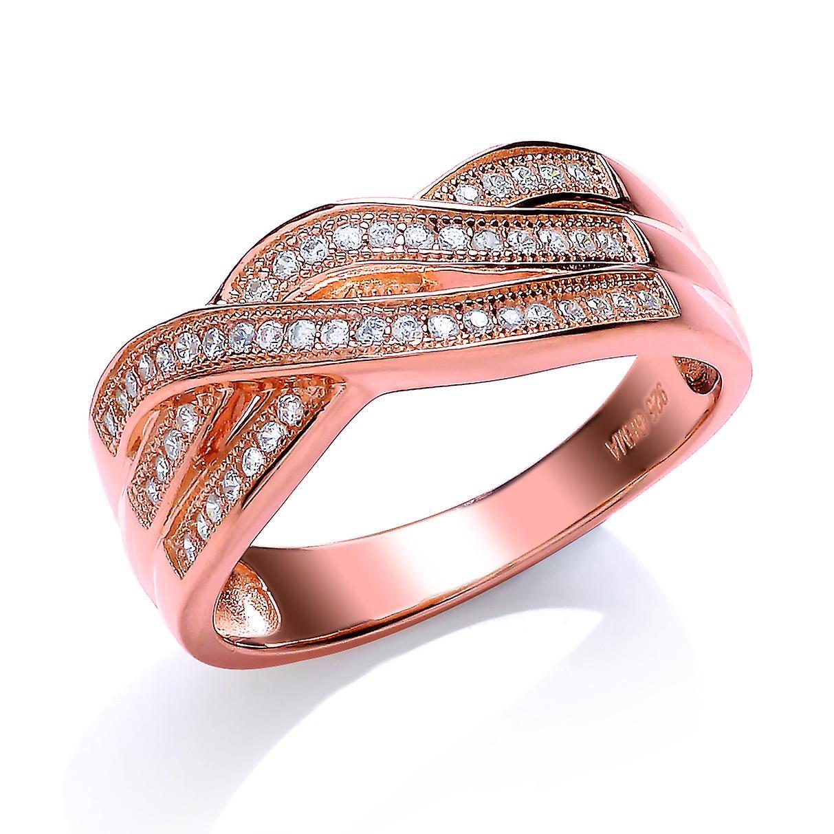 Jewelco London Rose Gold-Plated Sterling Silver Cubic Zirconia Fancy Eternity Ring White L