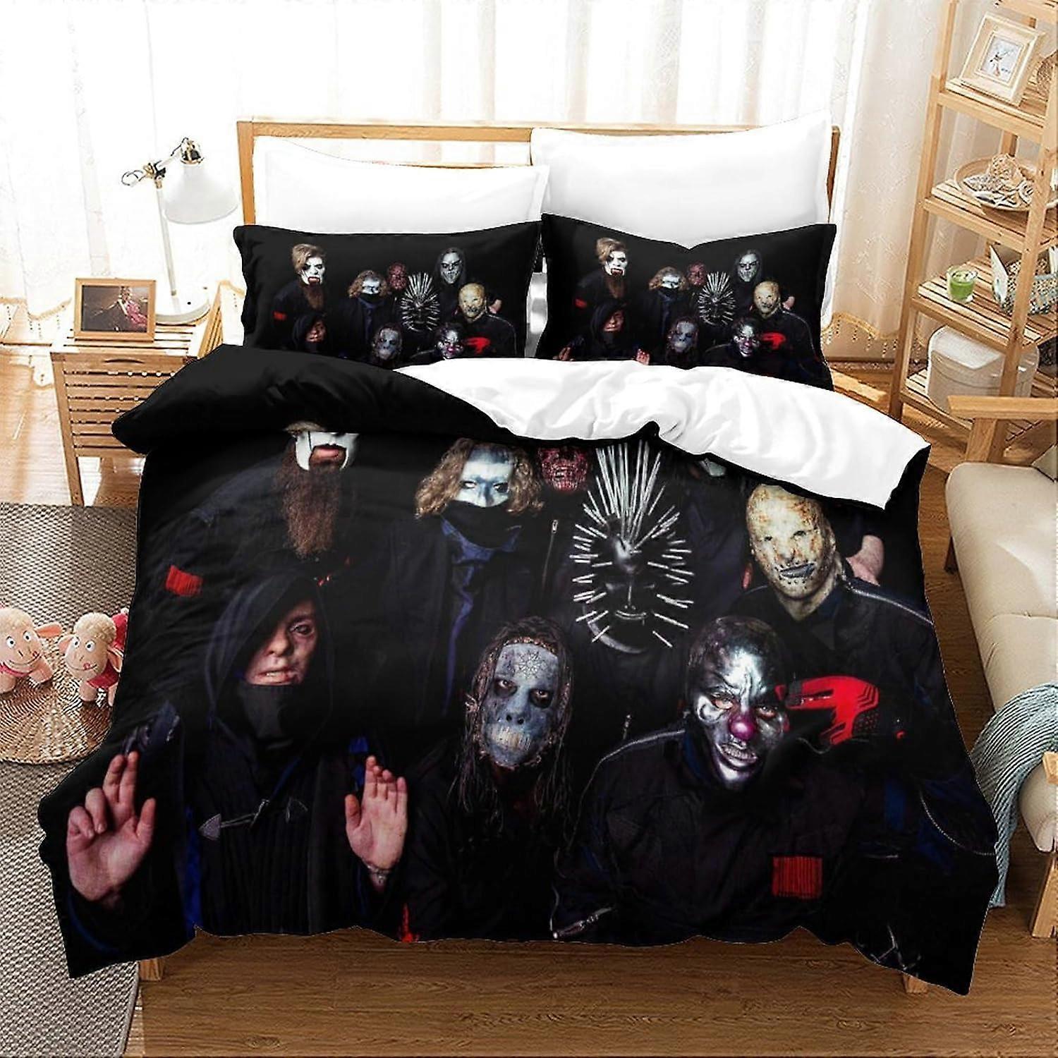 Kerota 3D Digital Slipknot Print Three-Piece Bedding Microfiber Duvet Cover And Pillowcase Cartoon Game Duvet Cover Bedding Set 3 Pcs Set Double200...