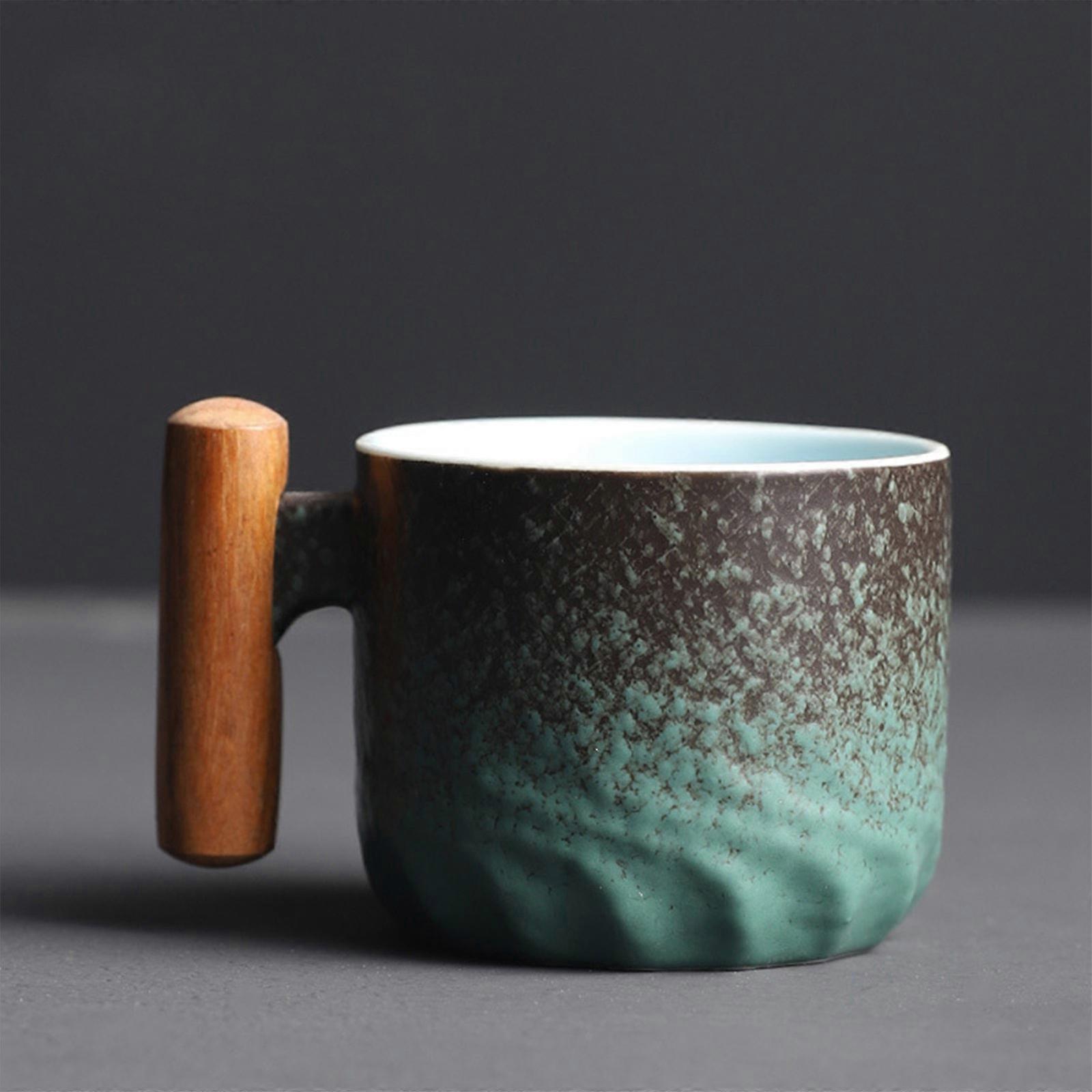 Kakanwo Coffee Cup Wooden Handle Coffee Mug Tea Mug Gradient Glaze Exquisite Ceramic Small Mugs Green