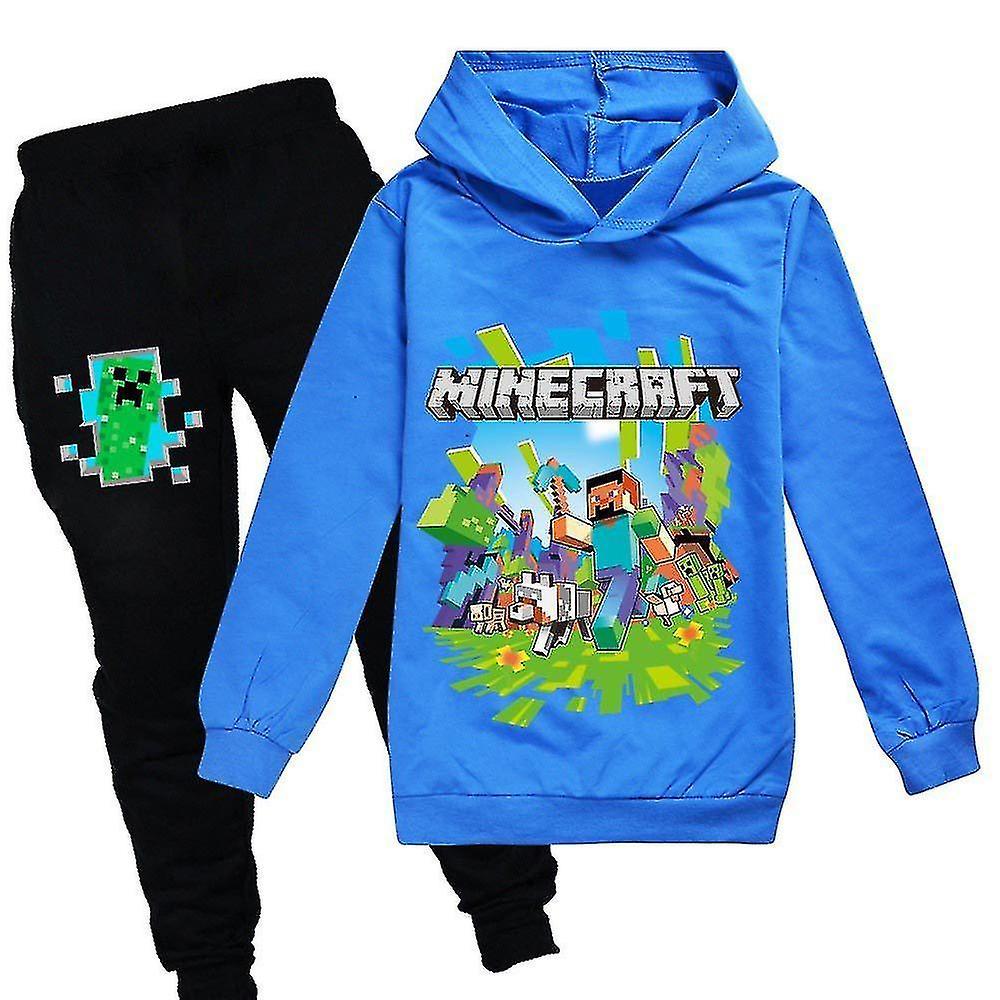 DUqi Kid Minecraft Game Hooded Tracksuit Unisex Sport Hoodie Pant Outfit Set Blue 11-12 Years