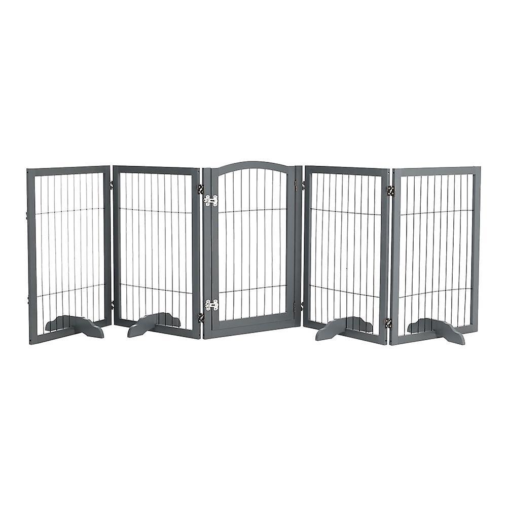 Living And Home Freestanding Wooden Pet Playpen 5-Panel Grey