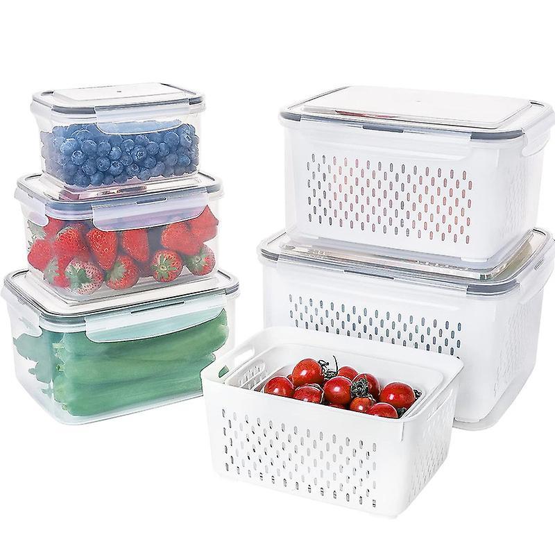 Vobobe 3Pcs Fruit Containers for Fridge Food Storage Containers with Removable Colander Keep Fruits Vegetables Berry Meat Fresh