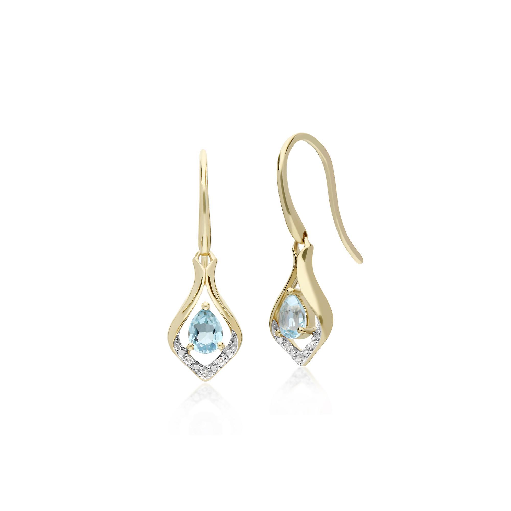 Gemondo Classic Pear Blue Topaz & Diamond Leaf Halo Drop Earrings in 9ct Yellow Gold 135E1577069 One Size