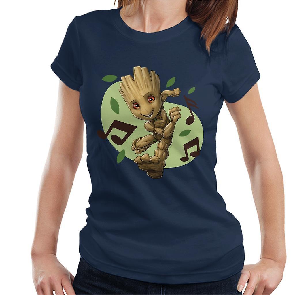 Marvel Guardians Of The Galaxy Groot Musical Clefs Women's T-Shirt Navy Blue Large