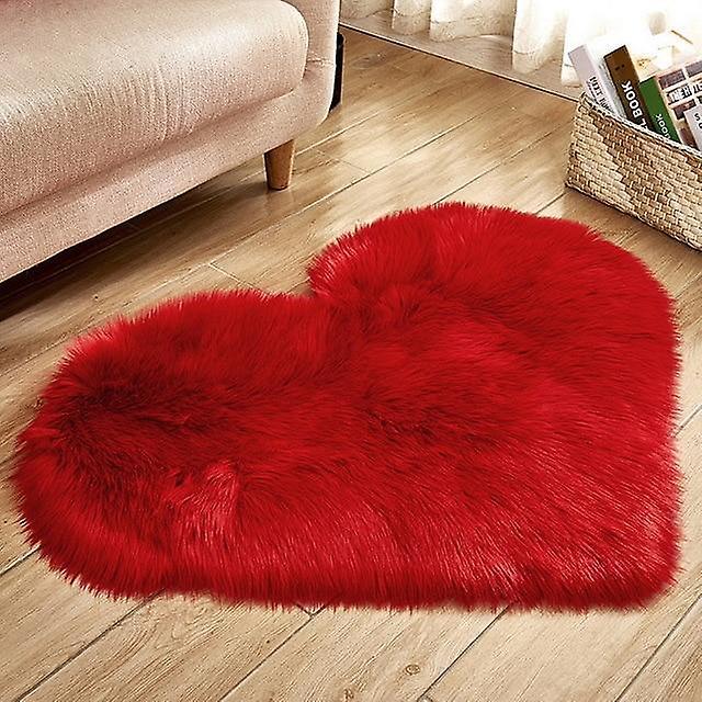 Slowmoose Heart Shaped Shaggy Carpet Wool Faux Fluffy Mats - Artificial Sheepskin Hairy red 60X90cm long velvet