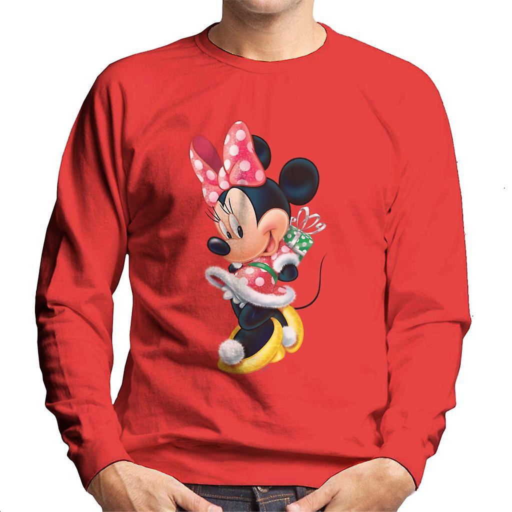 Disney Christmas Minnie Mouse Hiding Present Men's Sweatshirt Red Small