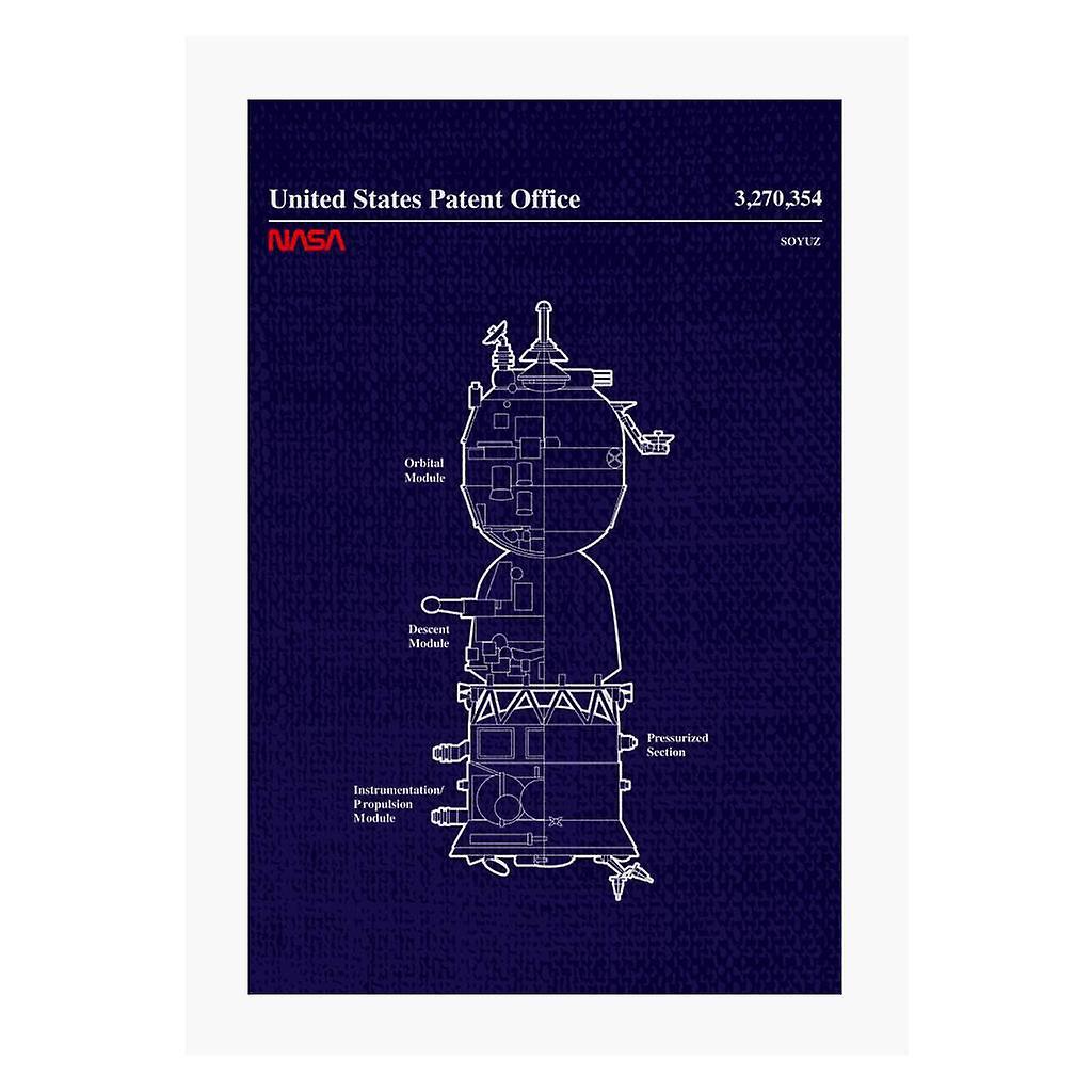 NASA Soyuz Spacecraft Blueprint A4 Print Navy Blue 21cm x 29.7cm