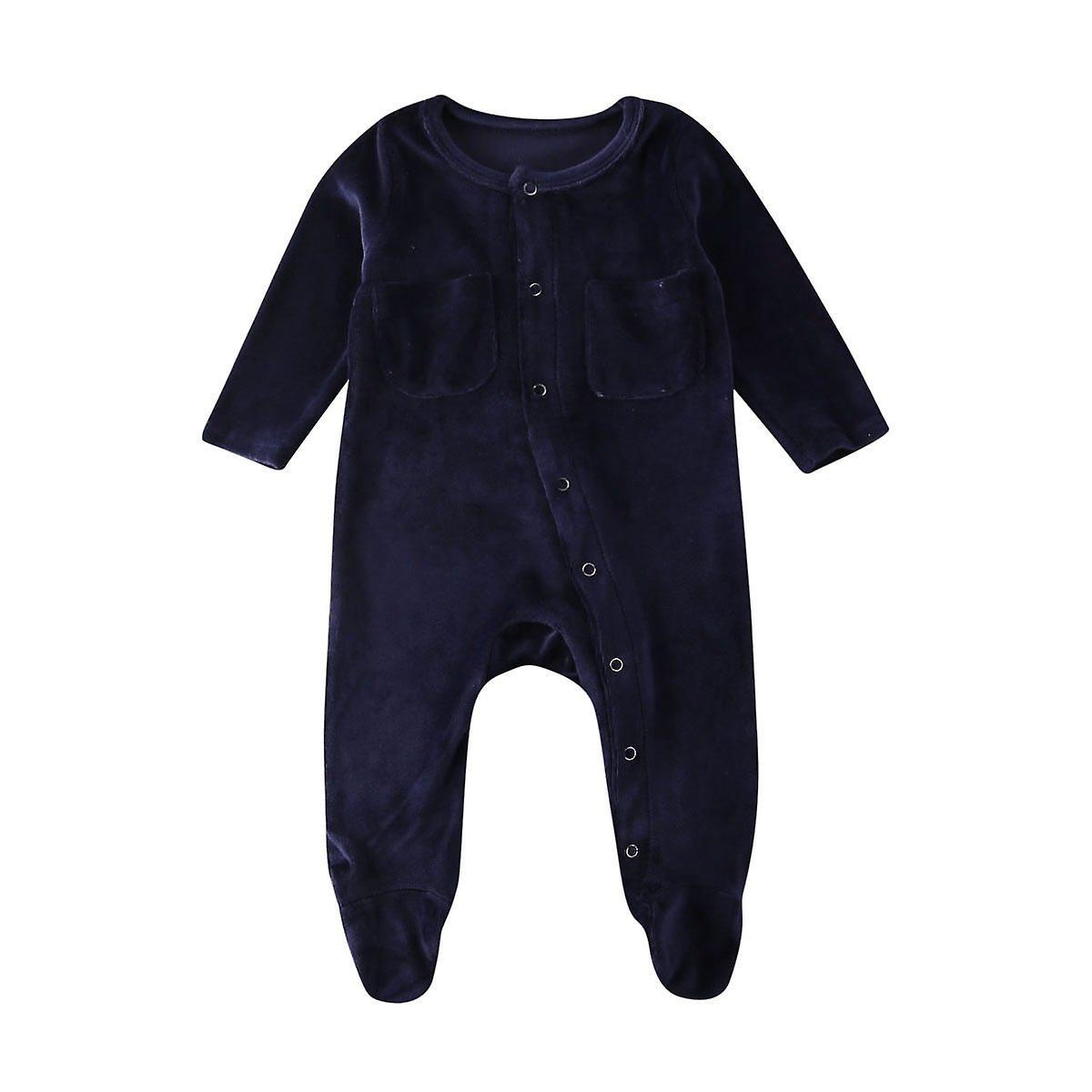 Slowmoose Velvet Long Sleeve Jumpsuit For Babies Dark Blue 12M