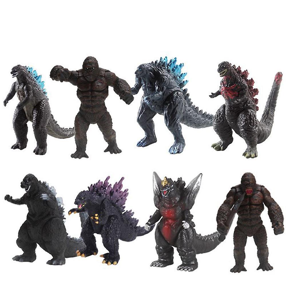 Bestdaily 2024 8Pcs Godzilla vs Kong Movie 3.5" Action Figures Toy Godzilla King Kong Titan Beast Collection Model Kids Gift