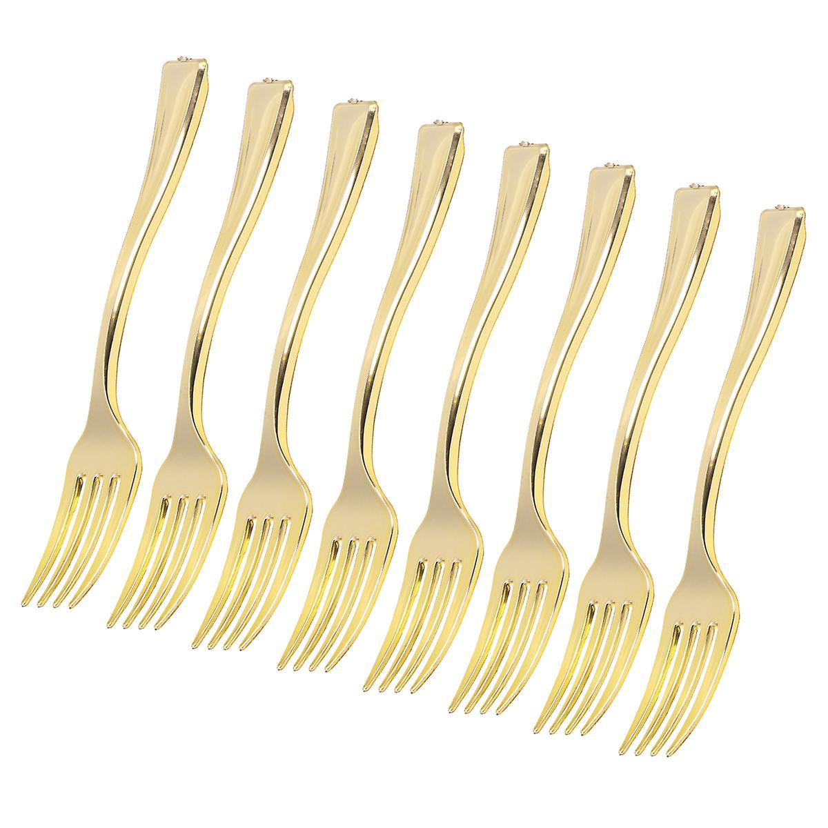 Toyvian 24pcs Disposable Mini Forks Fruit Dessert Pudding Forks Party Supplies for Restaurant KTV (Golden) 9.8X2.8CM