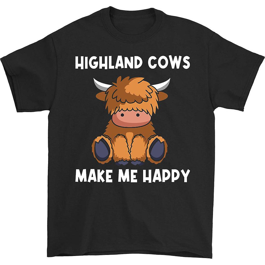 HISHARK Highland cows make me happy t-shirt black M