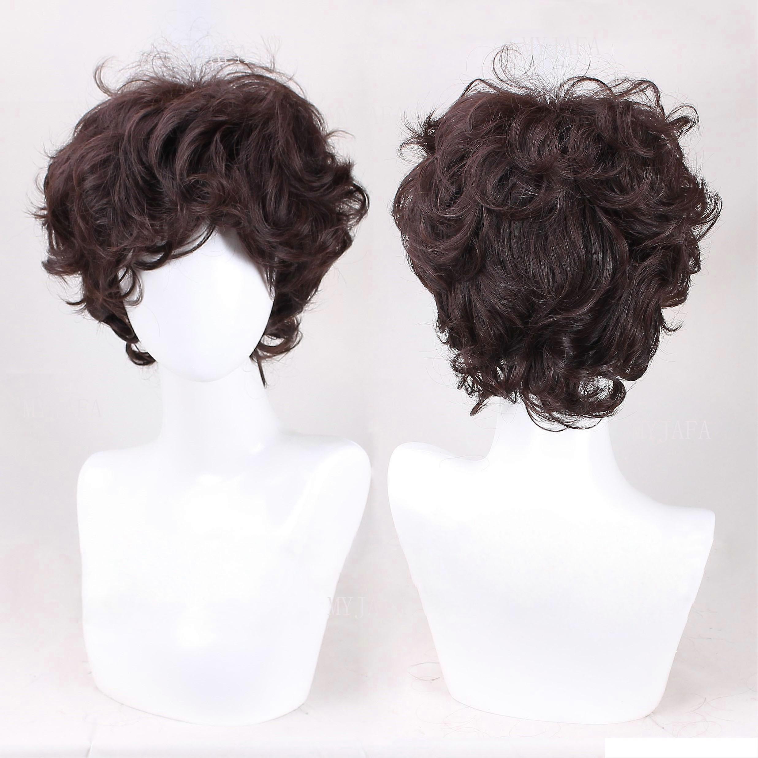 Redkid Frodo Baggins Cosplay Wig - High-quality Short Brown Curly Heat-resistant Synthetic Hair Anime Role Play Wigs With Free Wig Cap One Size