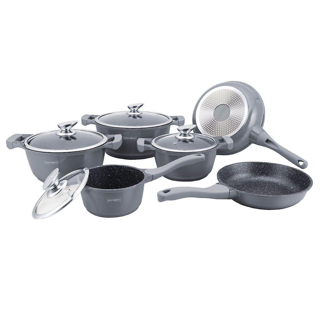 RoyaltyLine Frying pan and saucepan set, 6 Pans - Grey