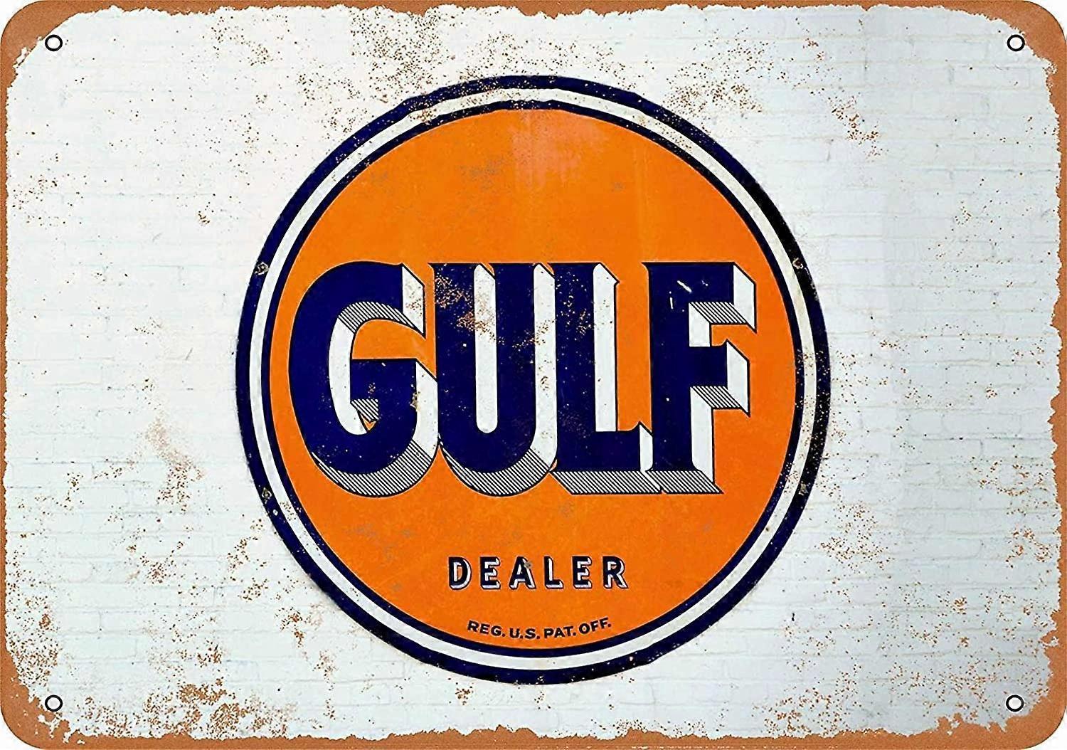 LINCMAN 12 x 16 Metal Sign - Gulf Oil Dealer - Vintage Wall Decor Art