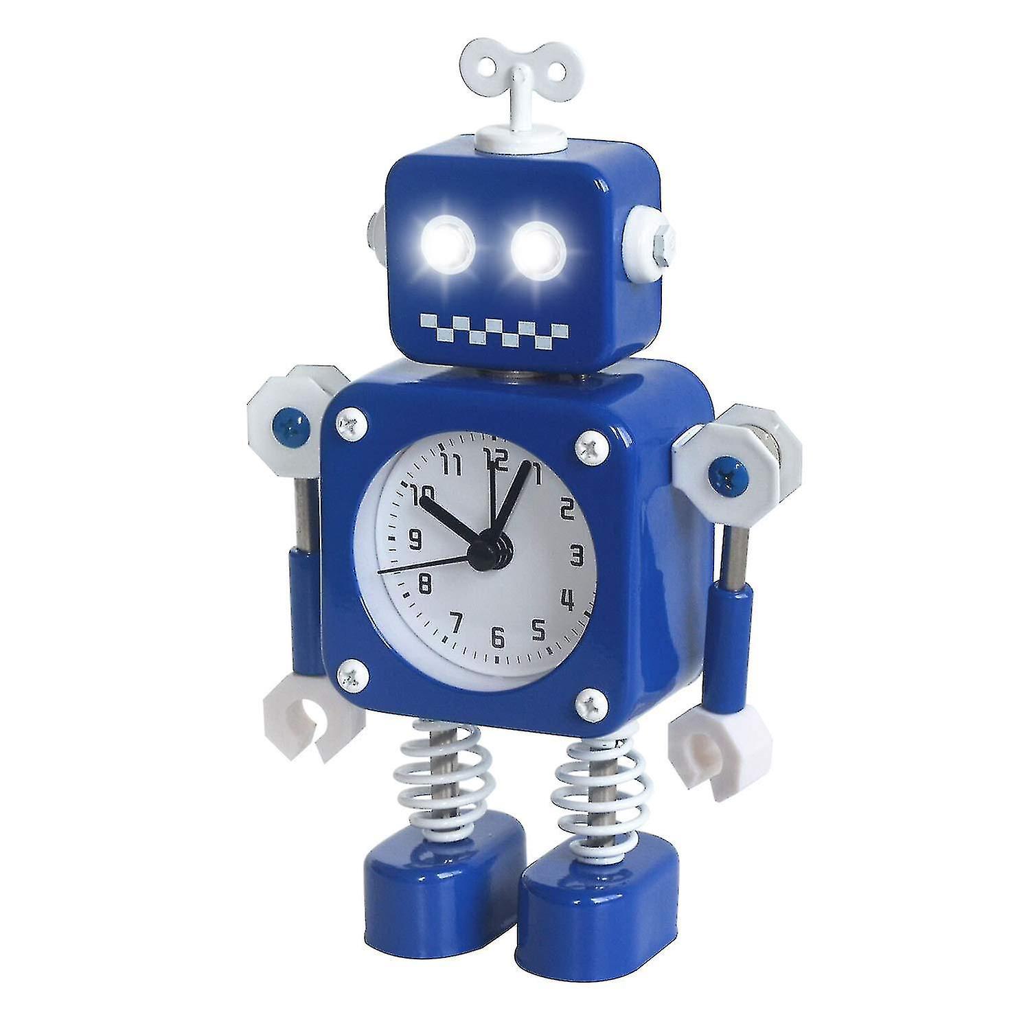 Robot Alarm Clock,stainless Metal Non-ticking Wake-up Clock With Flashing Eye Lights And Rotating - Snngv