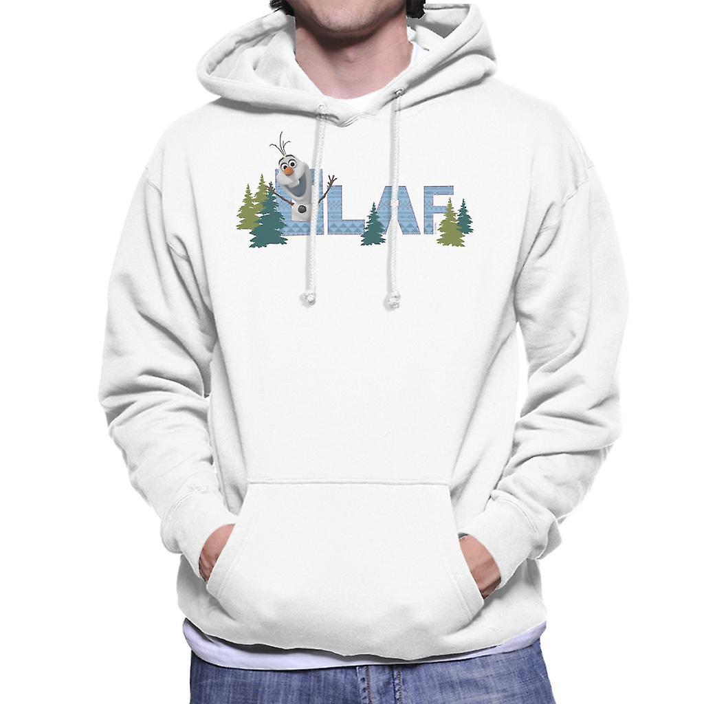 Disney Frozen Olaf Surrounded By Trees Men's Hooded Sweatshirt White Small